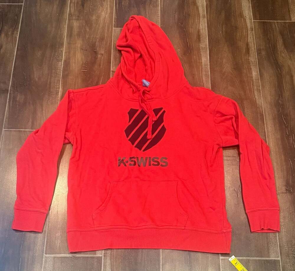 K-Swiss Women's Red Pullover Fleece Hoodie with Logo